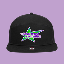 Load image into Gallery viewer, DandR Design 7 Panel Flat Brim Hat Sponsor DTF HTV