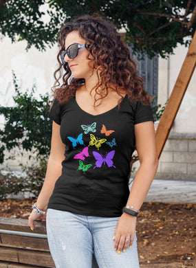 Butterflies Woman's V neck T Shirt HTV-D-n-R Design