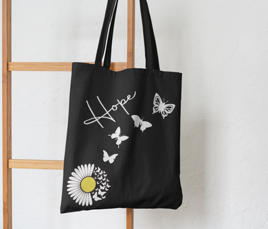 Custom Tote Bag, Book Bag, Canvas Tote, School Book Bag HTV - Hope Daisy w/ Butterflies-D-n-R Design