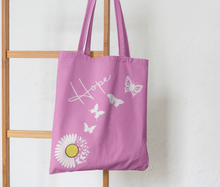 Load image into Gallery viewer, Custom Tote Bag, Book Bag, Canvas Tote, School Book Bag HTV - Hope Daisy w/ Butterflies-D-n-R Design