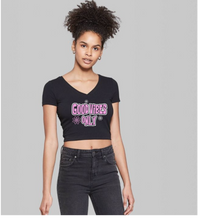 Load image into Gallery viewer, Good Vibes Woman's Cropped V Neck T Shirt HTV-D-n-R Design