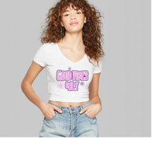 Load image into Gallery viewer, Good Vibes Woman's Cropped V Neck T Shirt HTV-D-n-R Design