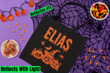 Load image into Gallery viewer, Reflective Halloween Candy Tote Bag, Personalized Safety Halloween Kids Tote Bag HTV-D-n-R Design