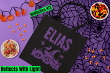 Load image into Gallery viewer, Reflective Halloween Candy Tote Bag, Personalized Safety Halloween Kids Tote Bag HTV-D-n-R Design