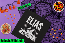 Load image into Gallery viewer, Reflective Halloween Candy Tote Bag, Personalized Safety Halloween Kids Tote Bag HTV-D-n-R Design
