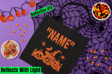 Load image into Gallery viewer, Reflective Halloween Candy Tote Bag, Personalized Safety Halloween Kids Tote Bag HTV-D-n-R Design