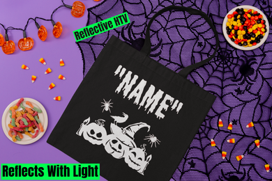 Reflective Halloween Candy Tote Bag, Personalized Safety Halloween Kids Tote Bag HTV-D-n-R Design