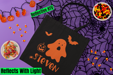 Load image into Gallery viewer, Reflective Halloween Candy Tote Bag, Personalized Safety Halloween Kids Tote Bag HTV-D-n-R Design