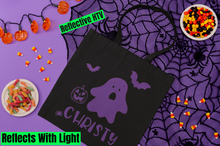 Load image into Gallery viewer, Reflective Halloween Candy Tote Bag, Personalized Safety Halloween Kids Tote Bag HTV-D-n-R Design
