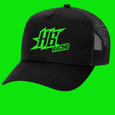 Custom Ball Cap, 5 Panel Round Brim Sponsor HTV - HB Racing BLACK-D-n-R Design