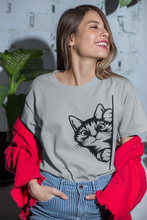 Load image into Gallery viewer, Cat Lover T Shirt Short Sleeve HTV - Peeking Cat L-D-n-R Design