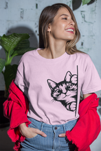 Load image into Gallery viewer, Cat Lover T Shirt Short Sleeve HTV - Peeking Cat L-D-n-R Design