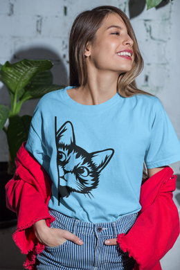 Cat Lover T Shirt Short Sleeve HTV - Peeking Cat R-D-n-R Design