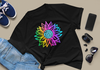 Sunflower Tee, Sunflower T Shirt, Summer Tee Holographic HTV - Rainbow Sunflower-D-n-R Design