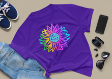 Load image into Gallery viewer, Sunflower Tee, Sunflower T Shirt, Summer Tee Holographic HTV - Rainbow Sunflower-D-n-R Design