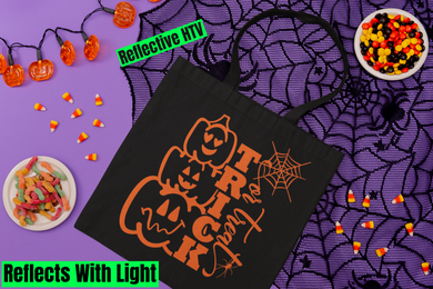 Reflective Halloween Candy Tote Bag, Personalized Safety Halloween Kids Tote Bag HTV -T.O.T-D-n-R Design
