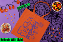 Load image into Gallery viewer, Reflective Halloween Candy Tote Bag, Personalized Safety Halloween Kids Tote Bag HTV -T.O.T-D-n-R Design