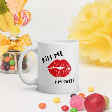 White glossy mug - Fun, Cute, Kiss Me-D-n-R Design