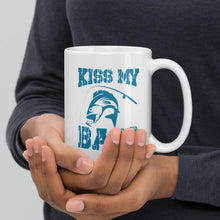 Load image into Gallery viewer, Kiss My Bass White glossy mug Lt Blue-D-n-R Design