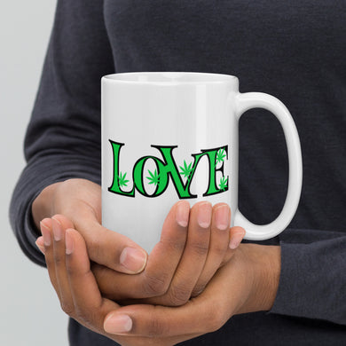 White glossy mug With Cannabis Design 3-D-n-R Design