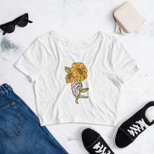 Load image into Gallery viewer, Women’s Crop Tee With Skeleton Sunflower-D-n-R Design