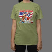 Load image into Gallery viewer, July Fourth T Shirt, God Bless America Bee Tee HTV DTF-D-n-R Design
