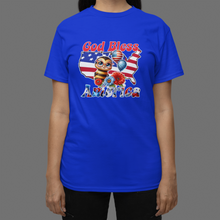 Load image into Gallery viewer, July Fourth T Shirt, God Bless America Bee Tee HTV DTF-D-n-R Design
