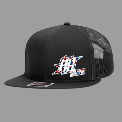 HB Racing Hat, R/C Sponsor Patriotic Flat Bill Trucker Hat HTV-D-n-R Design