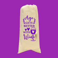 Load image into Gallery viewer, Wine Bottle Tote Drawstring HTV - Better With Age-D-n-R Design

