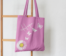 Load image into Gallery viewer, Custom Tote Bag, Book Bag, Canvas Tote, School Book Bag HTV - Hope Daisy w/ Butterflies-D-n-R Design
