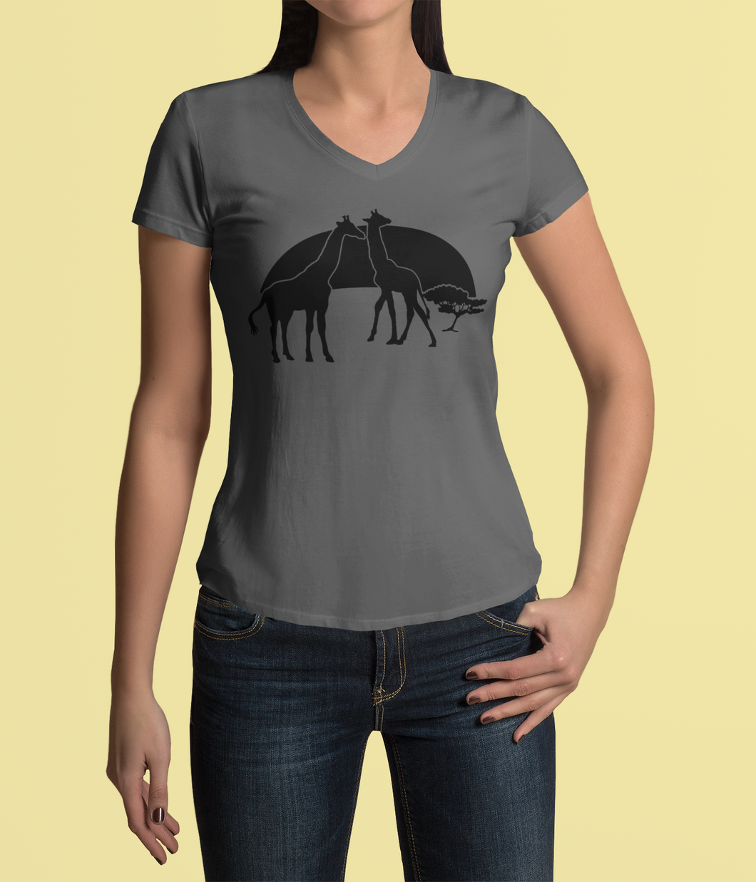 HTV Custom Graphic Design T Shirt – Giraffe Silhouette-D-n-R Design