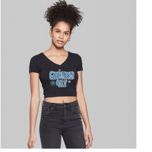 Load image into Gallery viewer, Good Vibes Woman&#39;s Cropped V Neck T Shirt HTV-D-n-R Design
