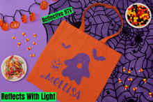 Load image into Gallery viewer, Reflective Halloween Candy Tote Bag, Personalized Safety Halloween Kids Tote Bag HTV-D-n-R Design
