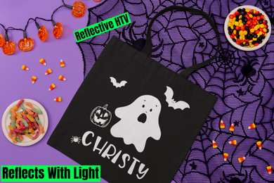 Reflective Halloween Candy Tote Bag, Personalized Safety Halloween Kids Tote Bag HTV-D-n-R Design