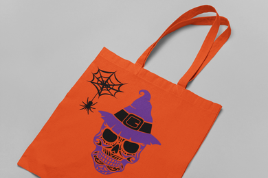 Halloween Candy Bag, Halloween Kids Tote Bag HTV - Purple skull-D-n-R Design