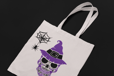 Halloween Candy Bag, Halloween Kids Tote Bag HTV - Purple Skull 2-D-n-R Design