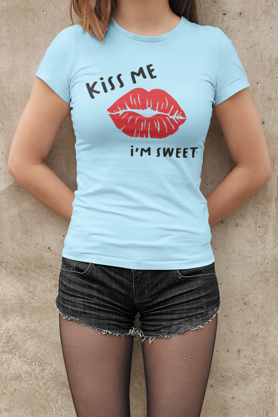 HTV Custom Design Woman's Crew Neck T Shirt –Kiss Me W-D-n-R Design