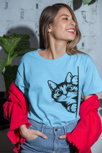 Load image into Gallery viewer, Cat Lover T Shirt Short Sleeve HTV - Peeking Cat L-D-n-R Design
