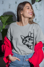 Load image into Gallery viewer, Cat Lover T Shirt Short Sleeve HTV - Peeking Cat L-D-n-R Design
