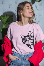 Load image into Gallery viewer, Cat Lover T Shirt Short Sleeve HTV - Peeking Cat L-D-n-R Design
