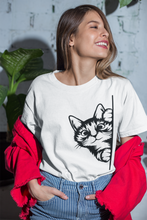 Load image into Gallery viewer, Cat Lover T Shirt Short Sleeve HTV - Peeking Cat L-D-n-R Design
