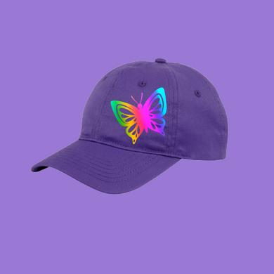 Rainbow Holographic Butterfly Design Unstructured Hat - HTV-D-n-R Design