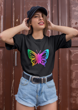 Load image into Gallery viewer, Rainbow Holographic Butterfly T Shirt - HTV-D-n-R Design
