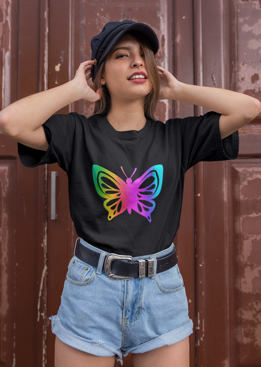 Rainbow Holographic Butterfly T Shirt - HTV-D-n-R Design