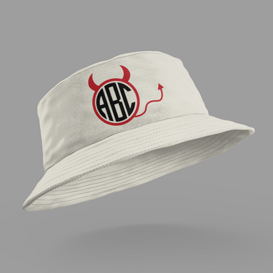 Custom Personalized Printed Bucket Hat, Floppy Hat HTV - Red Devil Monogram-D-n-R Design