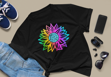 Load image into Gallery viewer, Sunflower Tee, Sunflower T Shirt, Summer Tee Holographic HTV - Rainbow Sunflower-D-n-R Design
