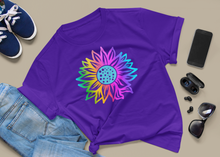 Load image into Gallery viewer, Sunflower Tee, Sunflower T Shirt, Summer Tee Holographic HTV - Rainbow Sunflower-D-n-R Design
