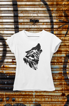 Load image into Gallery viewer, Wolf Silhouette Women&#39;s T Shirt HTV - Howling Wolf 1-D-n-R Design
