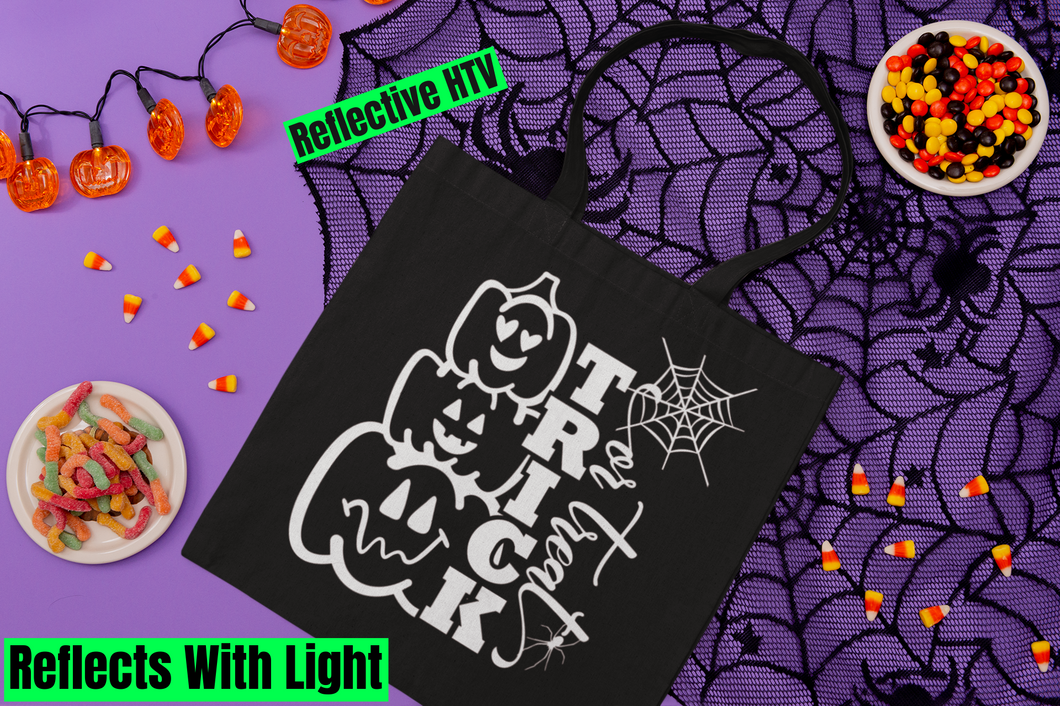 Reflective Halloween Candy Tote Bag, Personalized Safety Halloween Kids Tote Bag HTV -T.O.T-D-n-R Design