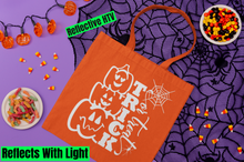 Load image into Gallery viewer, Reflective Halloween Candy Tote Bag, Personalized Safety Halloween Kids Tote Bag HTV -T.O.T-D-n-R Design
